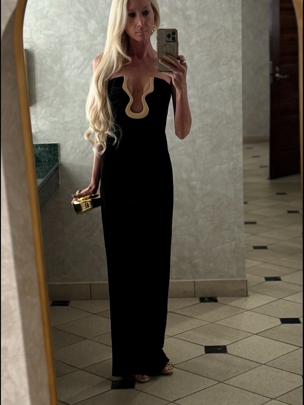 Strapless Black Evening Dress with Sculpted Gold Accent Cult Gaia Abril Gown - Picture 4 of 5